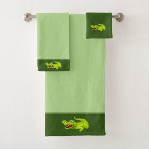 Caimán Hermoso en juego de toallas de baño verde l
