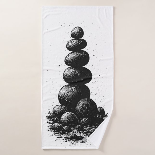 Cairn de Piedras Zen – Invitación Ritual Minimalis (Toalla de baño)