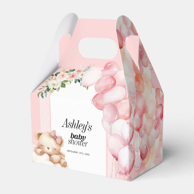 Caja Baby Shower Favor, Oso Rosa y Globos (Reverso)