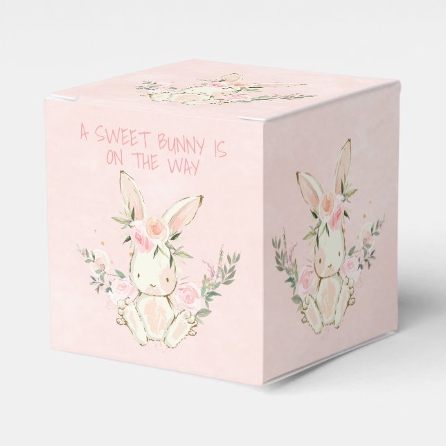 Caja Baby Shower Favorito de conejo floral rosa (Costado Anverso)