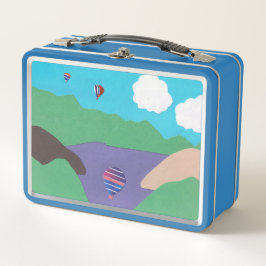 Caja de almuerzo con diseño de lago y montaña