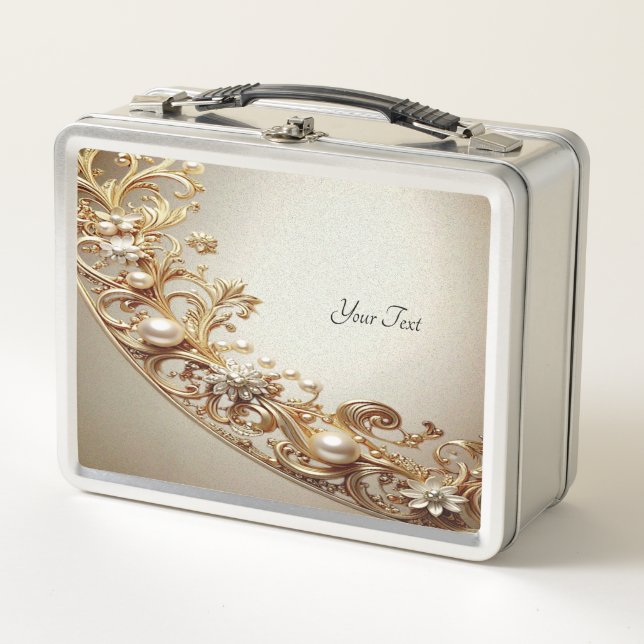 Caja de almuerzo con floritura dorada ornamentada (Anverso)