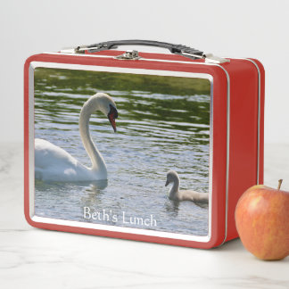 Caja de almuerzo con foto personalizable de cisne 