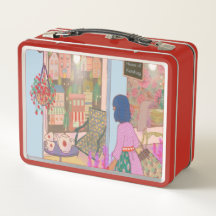 Caja de Almuerzo de Arte Vintage Roja
