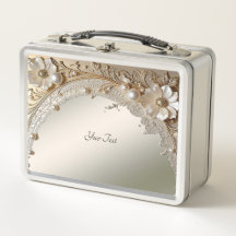 Caja de almuerzo de flores blancas modernas perlas