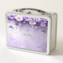 Caja de almuerzo de flores púrpuras con perlas col