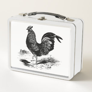 Caja de almuerzo de gallo blanco y negro