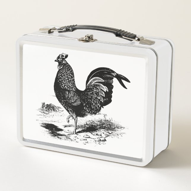 Caja de almuerzo de gallo blanco y negro (Anverso)