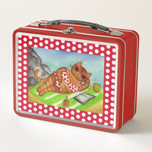 Caja de almuerzo de gato en bikini de playa  (Anverso)