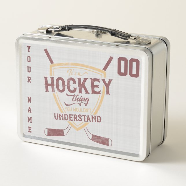 Caja de almuerzo de hockey Personalizado Nombre y  (Reverso)