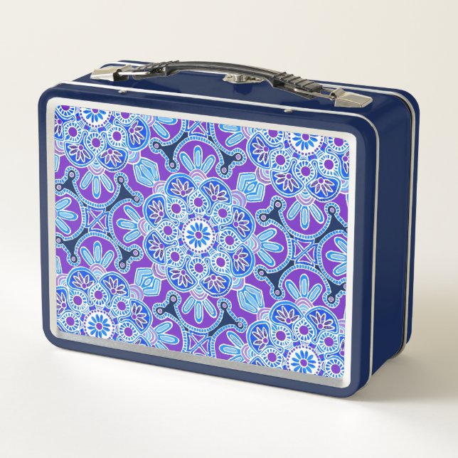 Caja de almuerzo de impresión en mosaico marrón y  (Reverso)