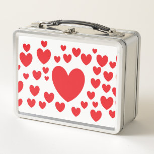 Caja de Almuerzo de Metal Corazones Rojos