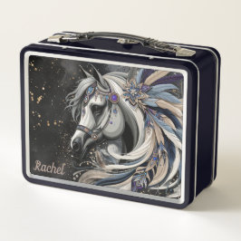 Caja de almuerzo de metal de caballo nativo americ
