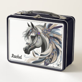 Caja de almuerzo de metal de caballo nativo americ