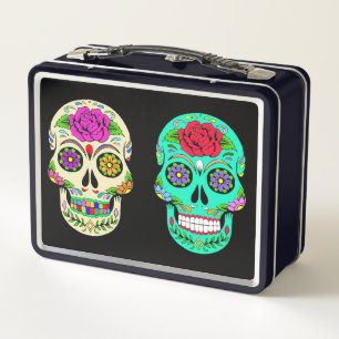 Caja de Almuerzo de Metal de Calaveras de Azúcar