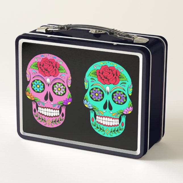 Caja de Almuerzo de Metal de Calaveras de Azúcar (Reverso)