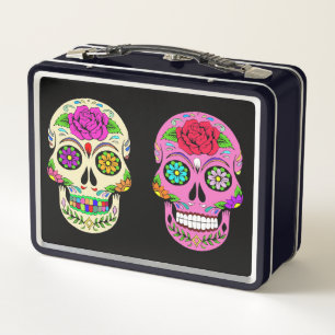 Caja de Almuerzo de Metal de Calaveras de Azúcar