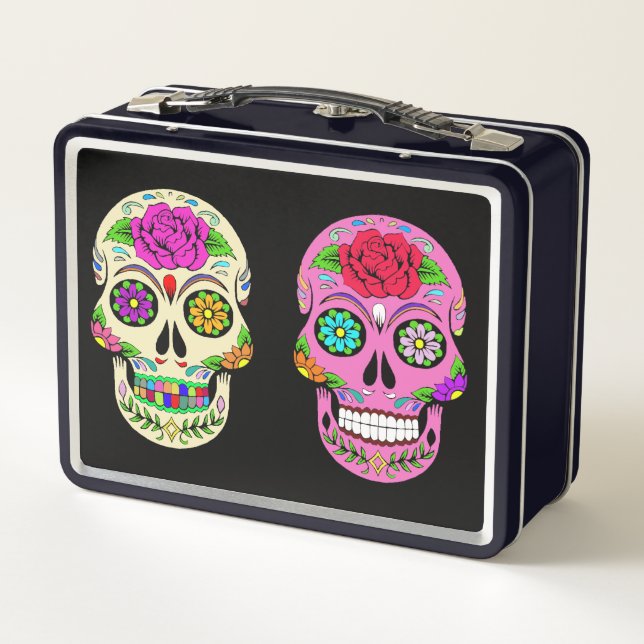 Caja de Almuerzo de Metal de Calaveras de Azúcar (Reverso)