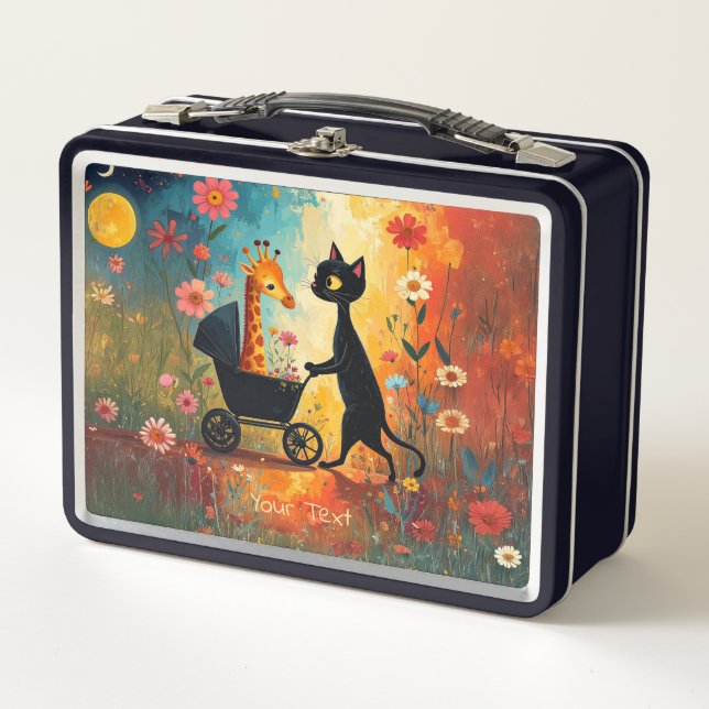 Caja de almuerzo de metal de jirafa de gato lindo (Anverso)