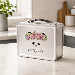 Caja de Almuerzo de Metal de Niña Oso Panda Lindo