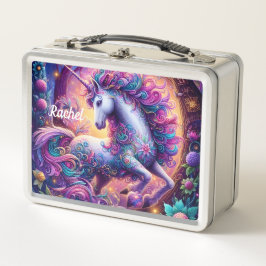 Caja de almuerzo de metal de unicornio de fantasía