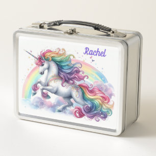Caja de almuerzo de metal de unicornio y arcoíris