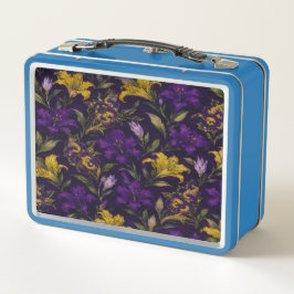 Caja de almuerzo de metal floral púrpura elegante