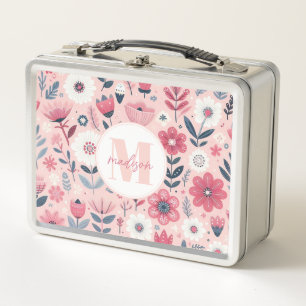 Caja de Almuerzo de Metal Flores Rosadas Caprichos
