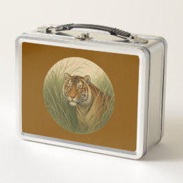 Caja de almuerzo de metal marrón Tigre de Bengala