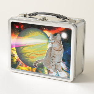 Caja de almuerzo de metal Mossbody gato láser