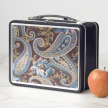 Caja de almuerzo de metal paisley vintage marrón a