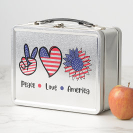 Caja de Almuerzo de Metal Patriótica Paz Amor Amér