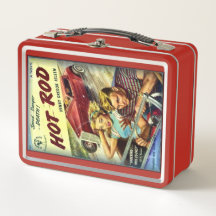 Caja de almuerzo de metal rojo Hot Rod Retro