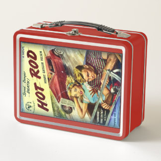 Caja de almuerzo de metal rojo Hot Rod Retro