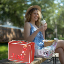 Caja de almuerzo de metal rojo personalizada Love 