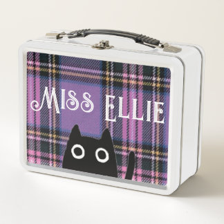 Caja de almuerzo de Miss Ellie y Cat Purple Plaid/