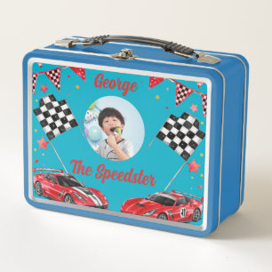 Caja de almuerzo escolar de coche de carreras rojo