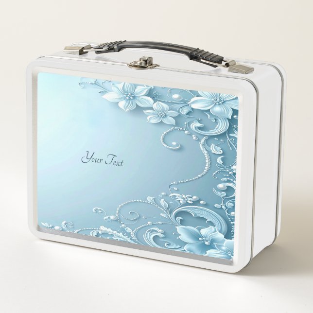 Caja de almuerzo floral decorativa azul (Anverso)