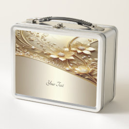 Caja de almuerzo floral dorada ornamentada moderna