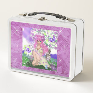 Caja de almuerzo Joven Chica de moda con pelo rosa