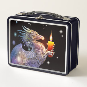 Caja de almuerzo metalizado con dragones y velas