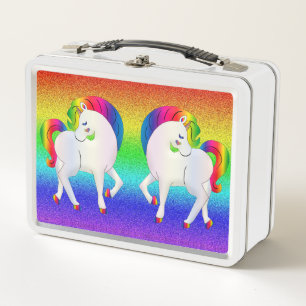 Caja de almuerzo Metalizado con unicornio arcoiris