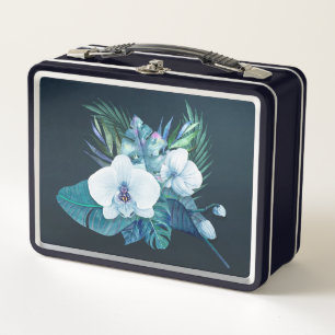 Caja de almuerzo retro de orquídeas iluminadas por