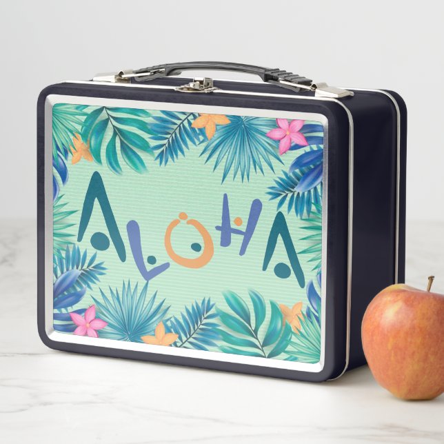 Caja de almuerzo retro de saludo hawaiano Aloha (In situ)