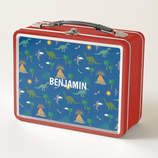 CAJA DE ALMUERZO ROJO DE DINOSAUR KID PERSONALIZAD (Anverso)