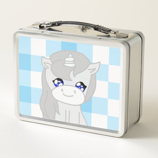 Caja de almuerzo temática de unicornio blanco y az (Reverso)