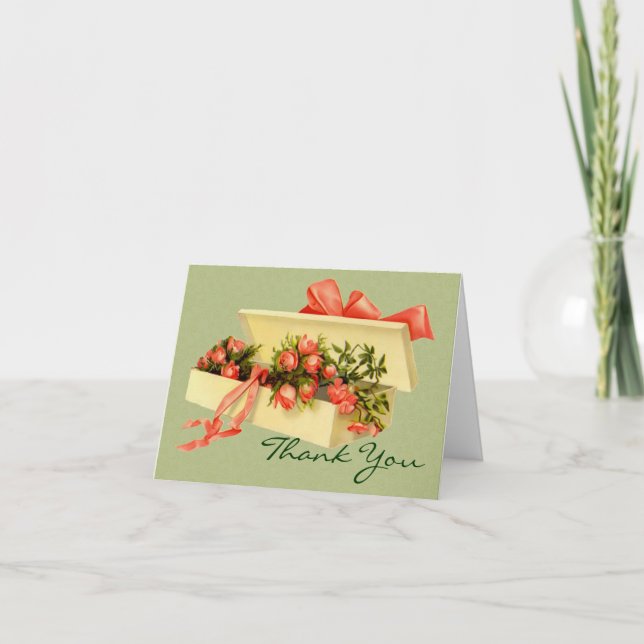 Caja De Arte Vintage De Rosas Gracias Tarjeta (Anverso)