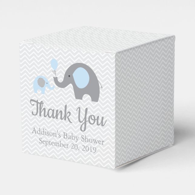 Caja de Baby Shower con temas de Elefante Gris Azu (Costado Anverso)