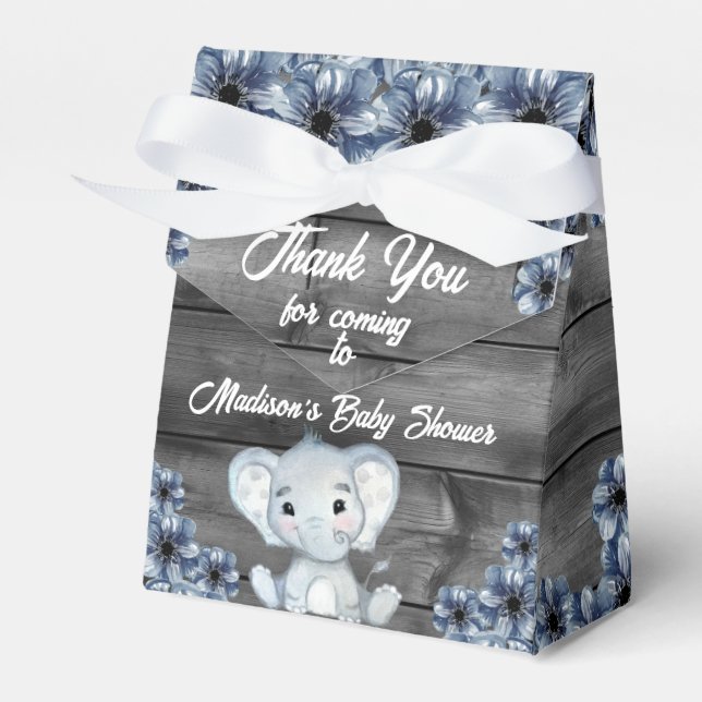 Caja de Baby Shower Rustic Blue Boy Elephant Favor (Front Side)