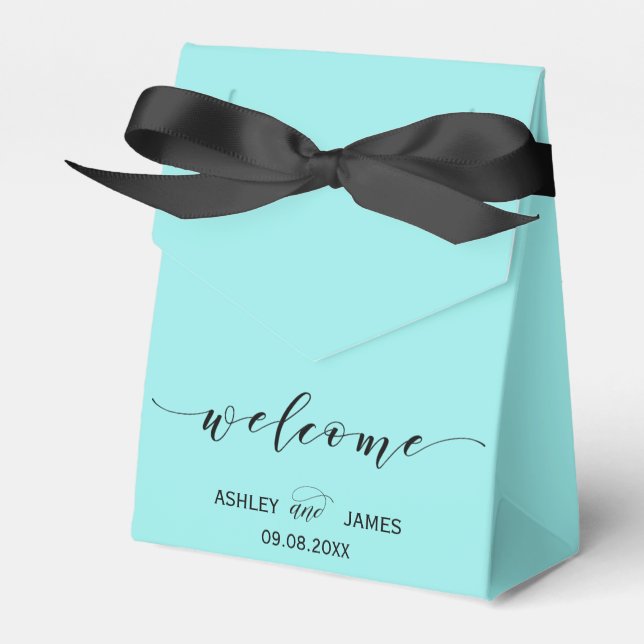 Caja de bienvenida de boda en azul turquesa (Front Side)